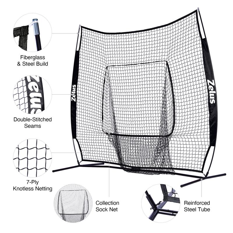 ZELUS 7x7ft Baseball Net | Baseball Softball Practice Net with Tee, Baseballs and Carry Bag for Batting Hitting and Pitching