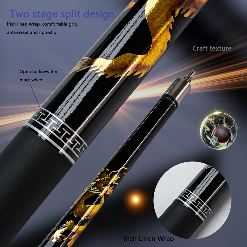 Premium Carbon Fiber Pool Cue with 12.5mm Tip - Dragon Design, Split Design for Versatile Use - Perfect Gift for Holidays & Father's Day billiards