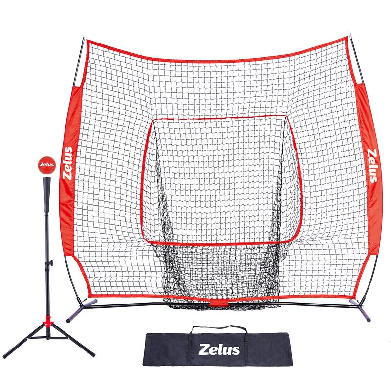 ZELUS 7x7ft Baseball Net | Baseball Softball Practice Net with Tee, Baseballs and Carry Bag for Batting Hitting and Pitching