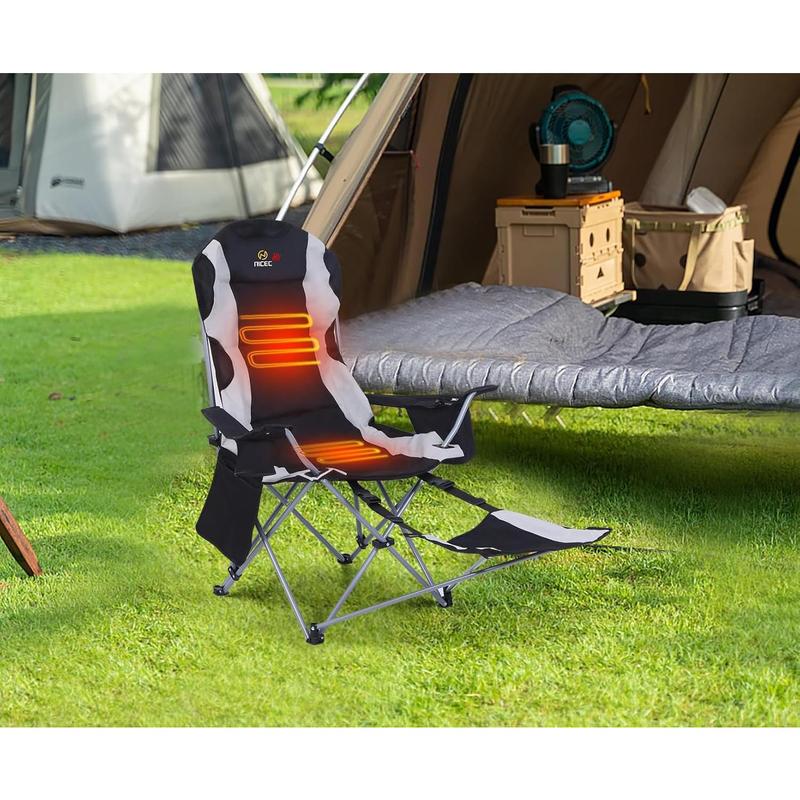 Heated Camping Chair Outdoor Folding Chair, Detachable Foot-Rest, Beach Chair, Carry Bag, Cupholder & Side Pockets, 10000mAh