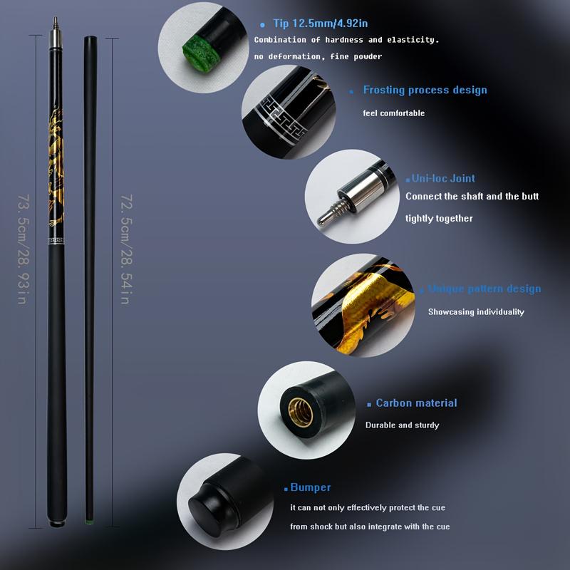 Premium Carbon Fiber Pool Cue with 12.5mm Tip - Dragon Design, Split Design for Versatile Use - Perfect Gift for Holidays & Father's Day billiards