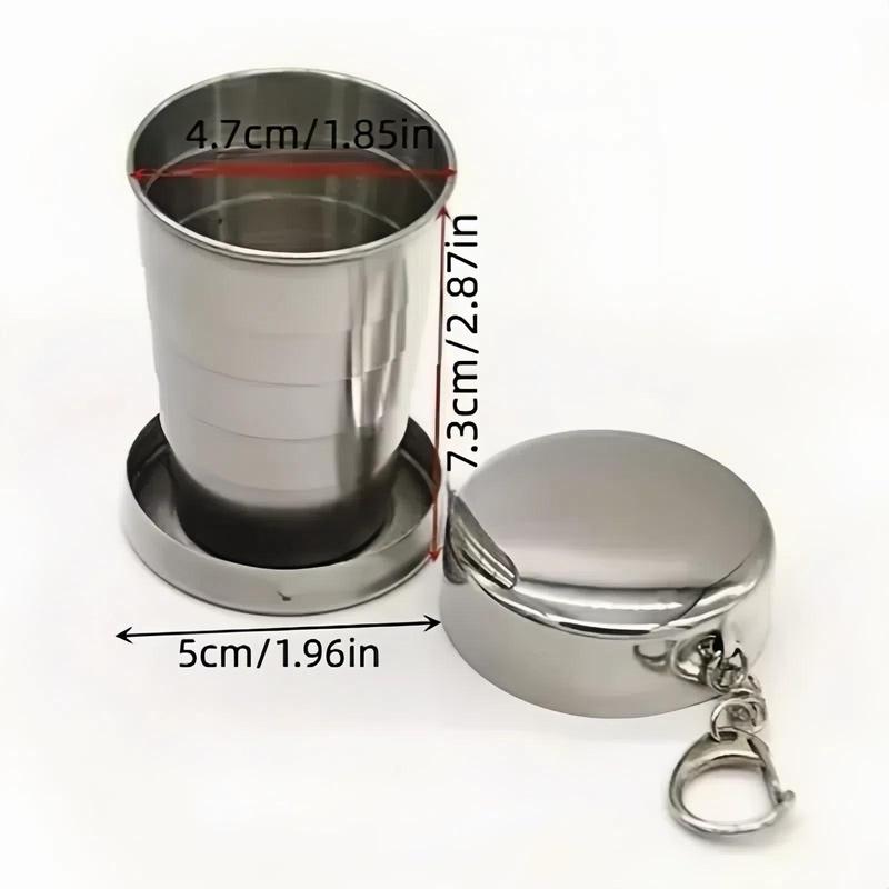 Portable Mini Folding Cup, 1 Count Stainless Steel Cup with Lid & Keychain, Outdoor Camping & Hiking Cup, Camp Kitchen Supplies