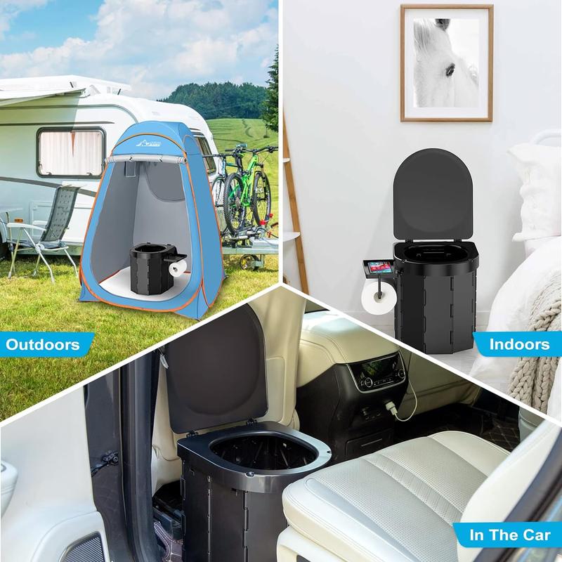 Portable Camping Toilet, Folding Toilet for Adults with Lid and Retractable Toilet Paper Holder,Waterproof Porta Potty with Carry Bag for Camping