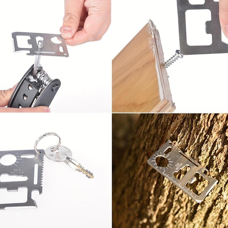 11 in 1 Stainless Steel Multifunctional Card Tool, 1 Count Portable Outdoor Camping & Hunting Multifunctional Card Tool, Outdoor Accessories