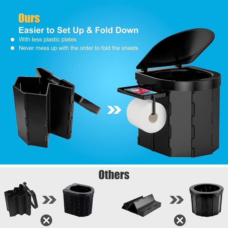 Portable Camping Toilet, Folding Toilet for Adults with Lid and Retractable Toilet Paper Holder,Waterproof Porta Potty with Carry Bag for Camping