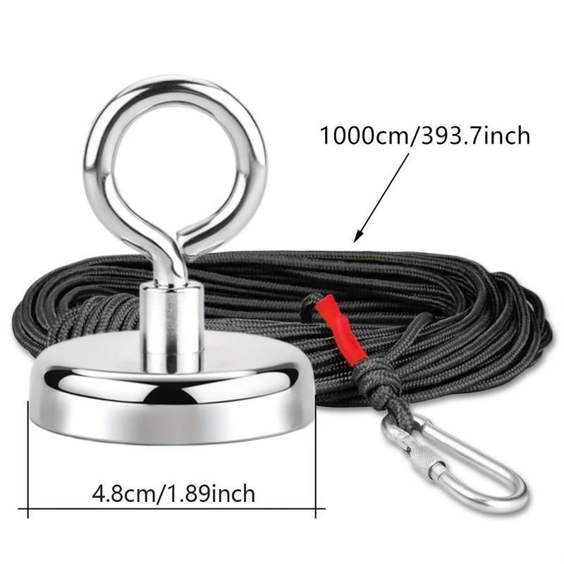 Strong Neodymium Stainless Steel Fishing Magnet with Rope Set, Tensile Force Rare Earth Magnet, Magnetic Fishing Tool