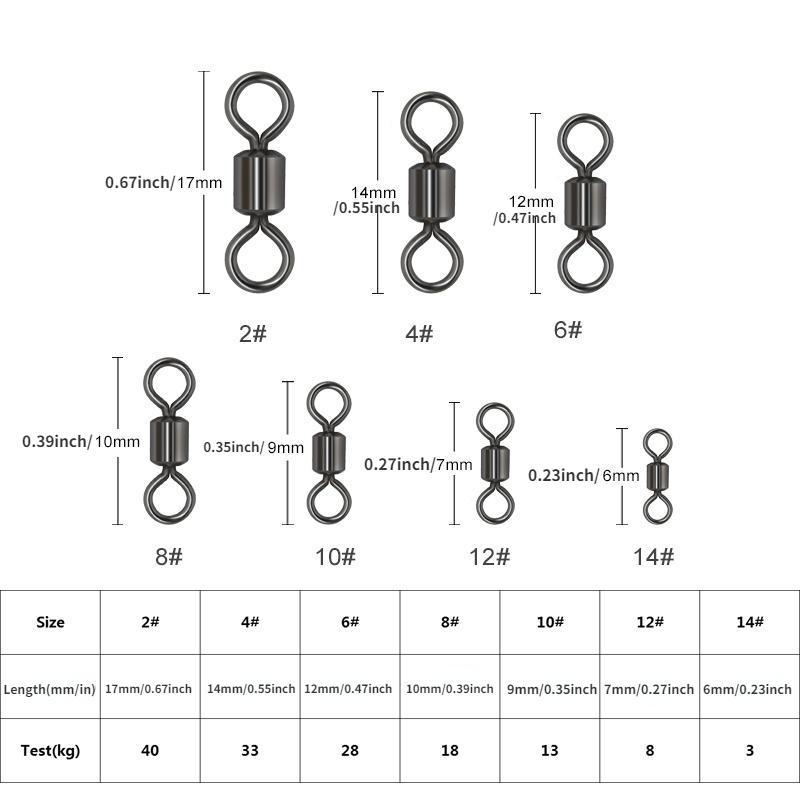 Fishing Swivels Ball Bearing Swivel with Safety Snap Solid Rings Rolling Swivel (100pcs set), Solid Rings Rolling Swivel for Carp Fishing Accessories