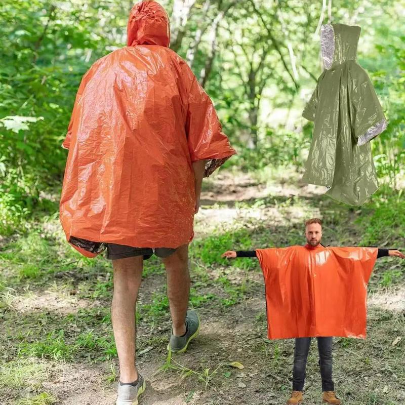 Emergency Survival Rain Poncho, Thermal Survival Space Blanket, Heat Reflective Waterproof Raincoat for Camping Hiking