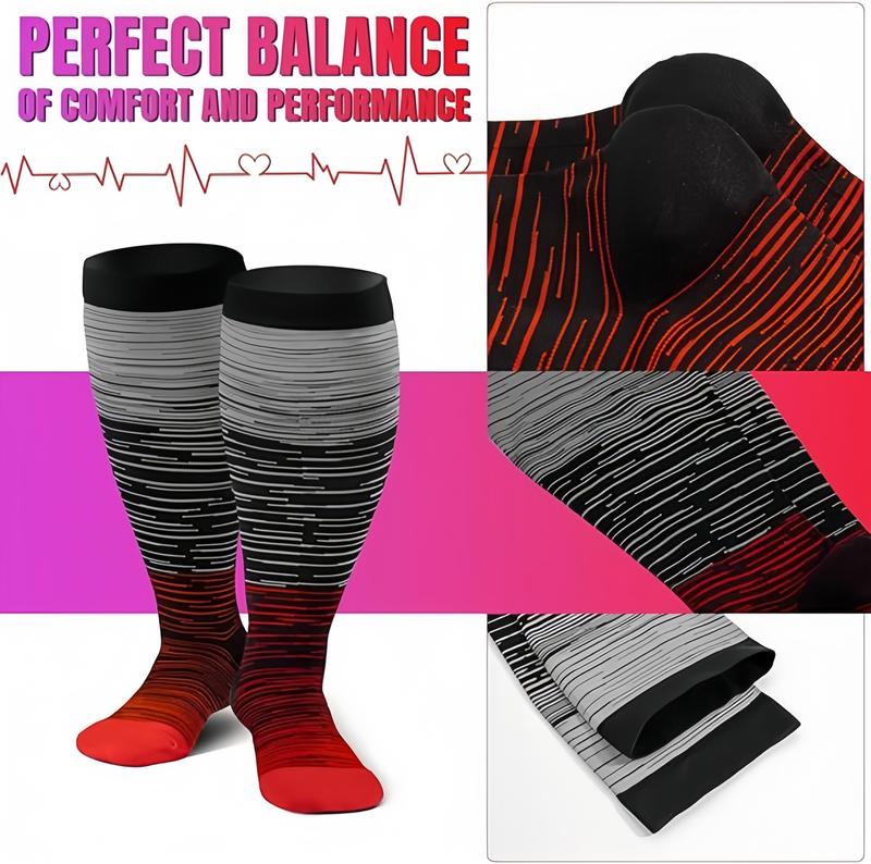 ISUNIE Plus Size Compression Socks Stripe Extra Wide Calf Women&Men for Running Climbing Hiking,Christmas