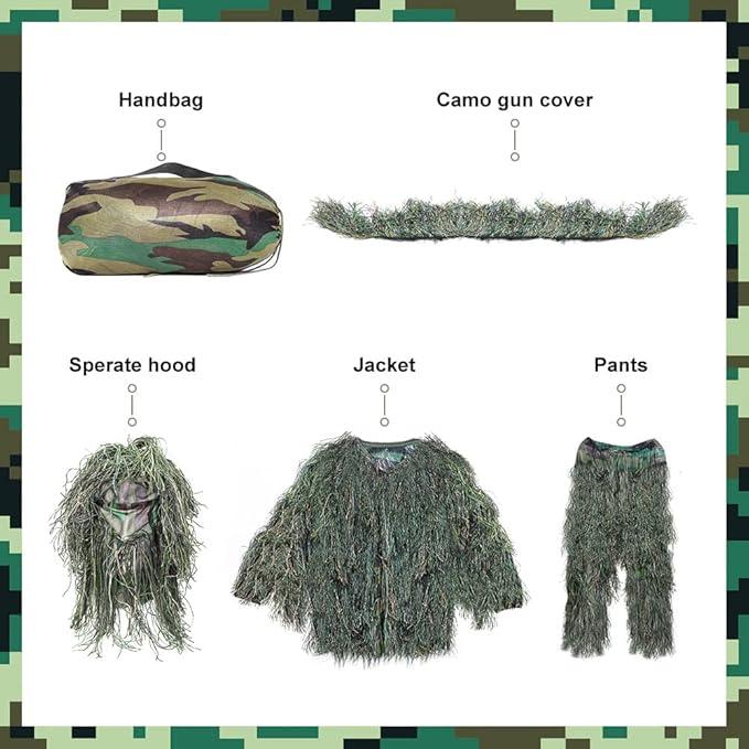 5in1 Kids Ghillie Suit, 3D Kid Camo Hunting Clothes Youth