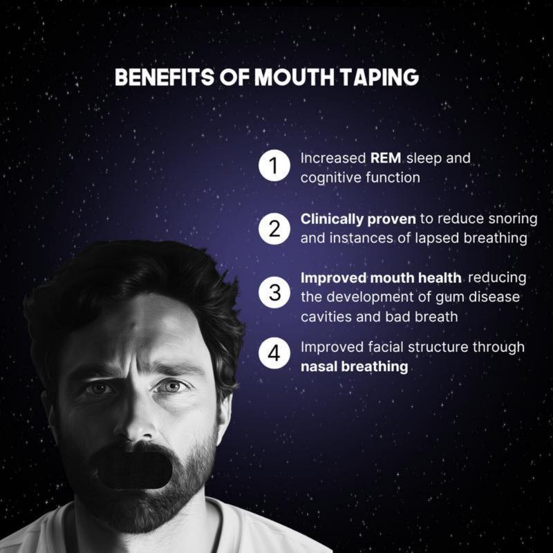 Mouth Tape (30-Pack) More Breathable Black Soft Fabric, Strong Hypoallergenic Adhesive, Comfortable for Sports, One-Month Supply