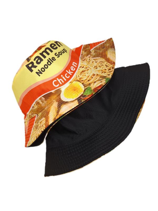 Ramen Noodle Soup Printed Bucket Hat, Casual Outdoor Street Hip Hop Sunscreen Fishing Hat, Fashion Accessories for Both Men & Women