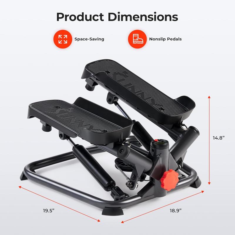 A Sunny Health & Fitness Advanced Twist Stepper Machine Workout Cardio Mini Stair Master Climber Thigh Space Twist Stepper Resistance Band w Optional Free SunnyFit App Enhanced Bluetooth Connectivity