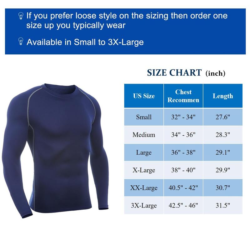 SILKWORLD Men's Long-Sleeve Compression Shirt Base-Layer Running Top, Pack of 2-3