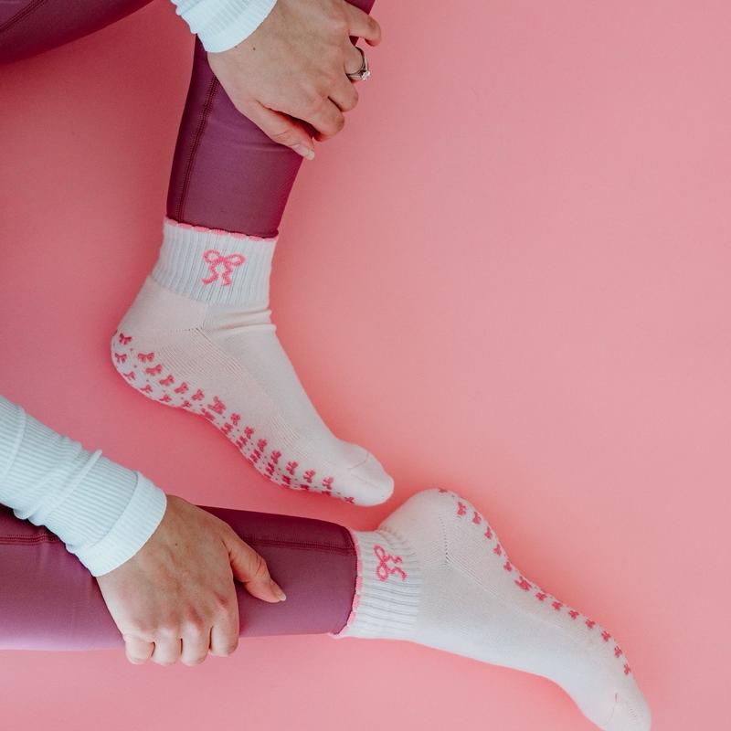 Pink Bow Pilates Socks