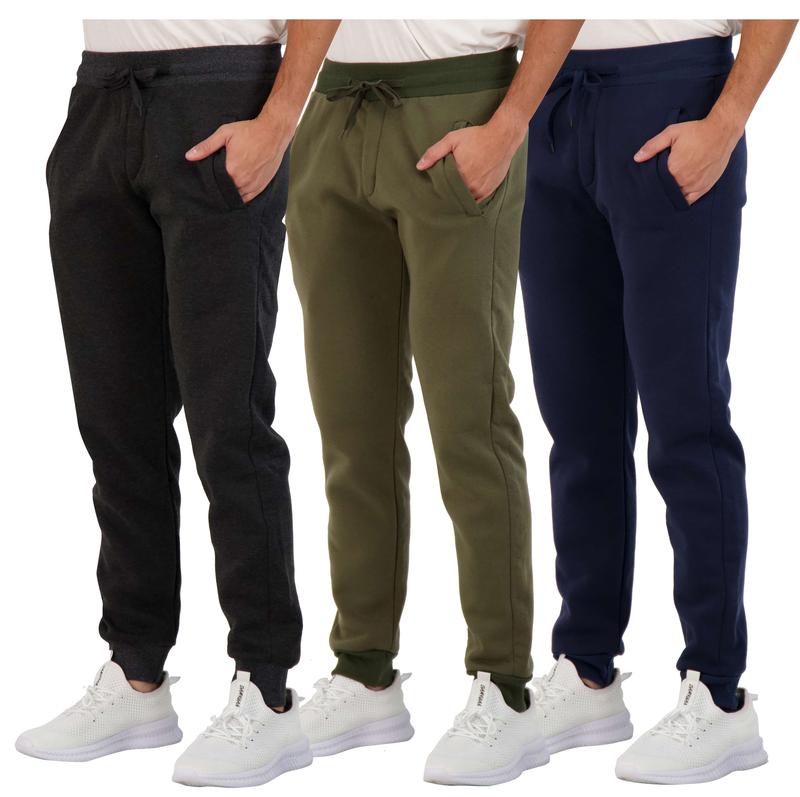 Real Essentials 3 Pack: Men's Tech Fleece Ultra-Soft Jogger Athletic Sweatpants with Pockets (Available In Big & Tall)