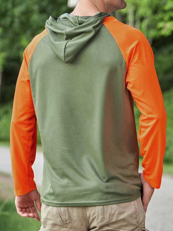 Men's Colorblock Patchwork Hooded Sports T-shirt, Regular Fit Quick Drying Sporty Top for Spring & Fall, Sport & Outdoor Clothing for Summer