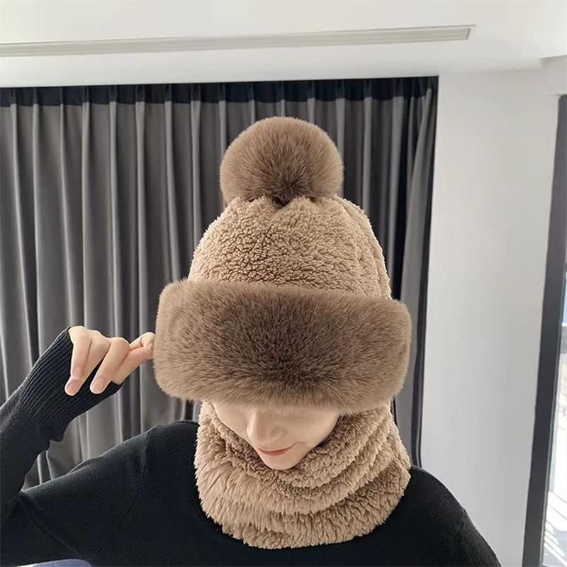 Women's Winter Cycling Windproof Scarf Hat with Integrated Mask - Knitting Wool One Piece Design for Ultimate Wind Protection