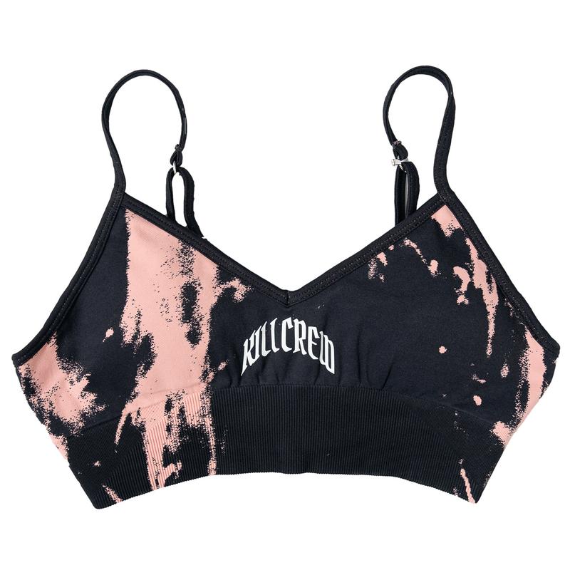 [Kill Crew] Sports Bra Splatter - Black Rose, Full Coverage, Adjustable Straps & Clasp. XXS-3XL