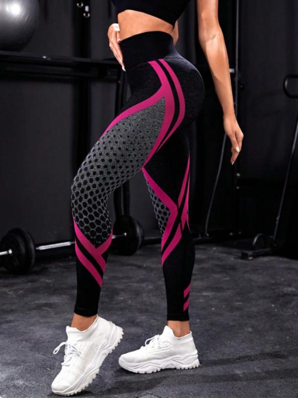 Women's Patchwork High Waist Sports Tummy Control Leggings, High Stretch Seamless Yoga Wide Waistband Leggings, Ladies Sportswear for Indoor Outdoor Wear, Fall Outfits 2024, Leggings for Women