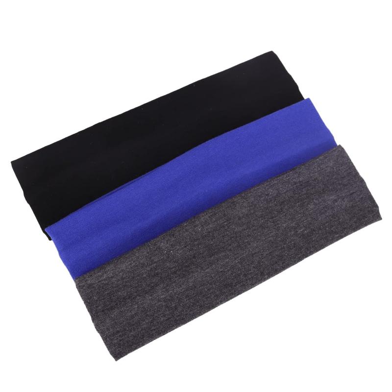 3 Pack Yoga Headbands Stretchy Cotton  Band Hairwarp  Running Exercise Gym (Solid Color)