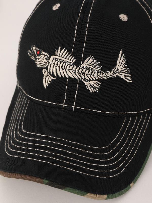 Unisex Street Style Fish Bone Embroidered Baseball Cap, Casual Trendy Baseball Hat, Fashionable All-match Accessories for Men & Women for All Season