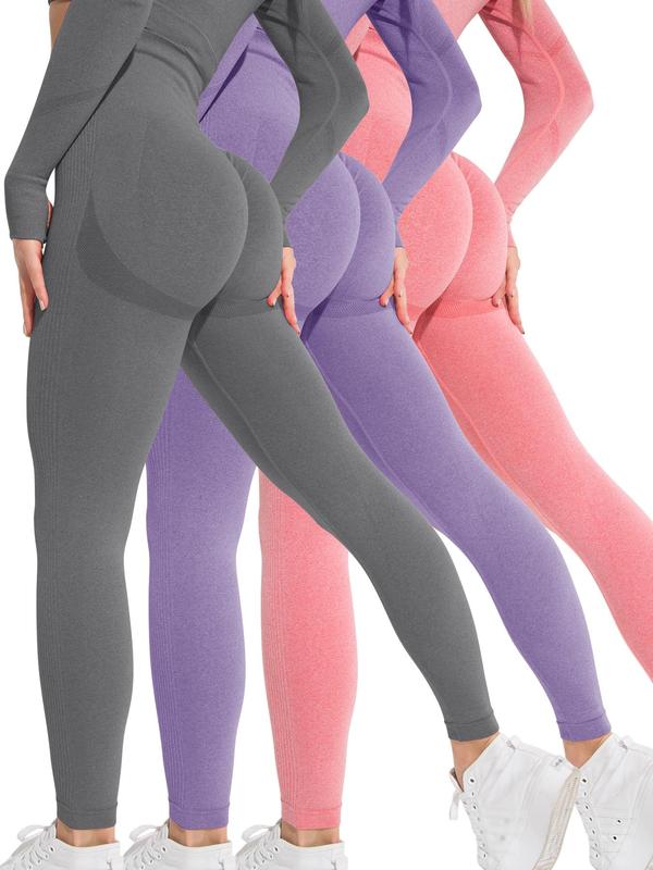 Women's Solid   High Waist Sports Leggings, Casual Comfy Breathable Seamless Skinny Pants for Yoga Gym Workout Running, Ladies Sportswear for All Seasons