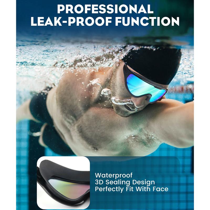 Swim Goggles 2 Pack, Wide View Anti Fog&UV Swimming Goggles for Adult, No Leaking Swim Glasses