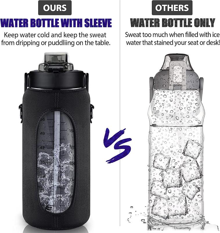 64oz half gallon sports water bottle: with straw and time mark, leak proof design, suitable for gym use