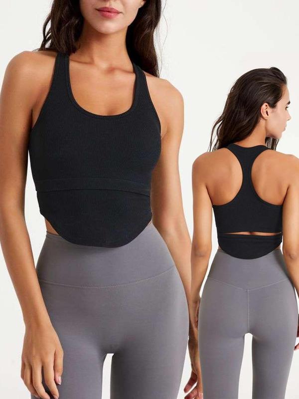 Women's Plain Cut Out Backless Sports Vest, Solid Scoop Neck Crop Tank Top, Ladies Sportswear Clothing for Indoor Outdoor Wear