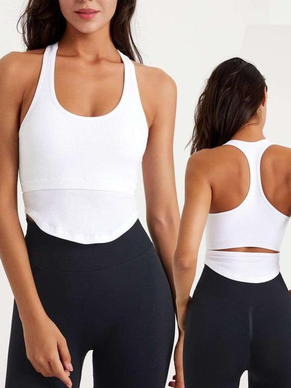 Women's Plain Cut Out Backless Sports Vest, Solid Scoop Neck Crop Tank Top, Ladies Sportswear Clothing for Indoor Outdoor Wear