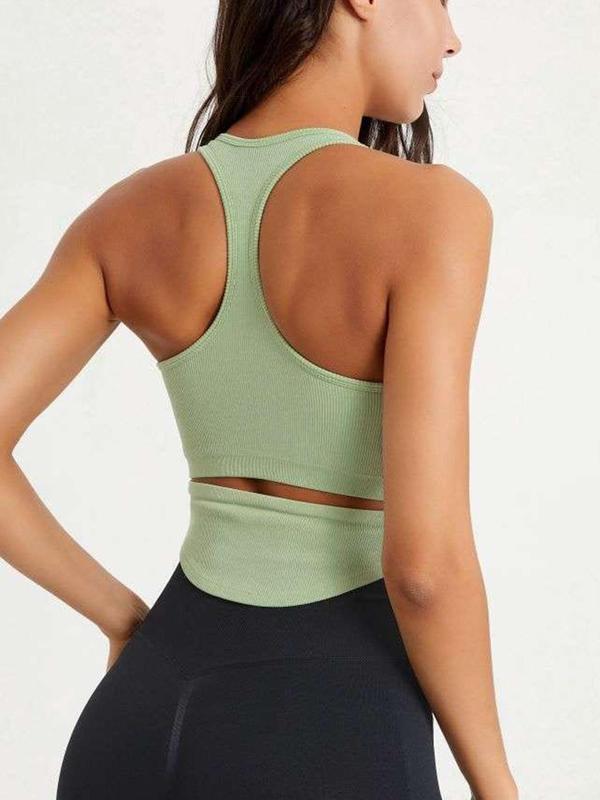 Women's Plain Cut Out Backless Sports Vest, Solid Scoop Neck Crop Tank Top, Ladies Sportswear Clothing for Indoor Outdoor Wear