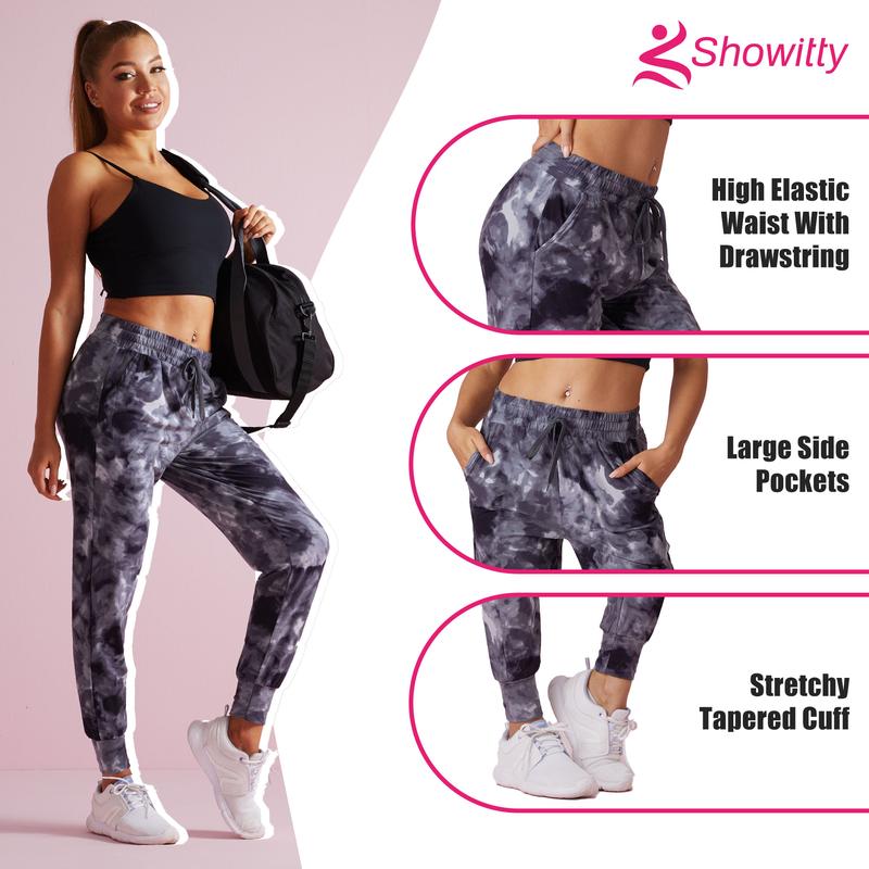 SHOWITTY 1 3 Pack Women's Plus Size Joggers with Pockets - Comfy Sweatpants for Yoga Lounge Black Workout Pants