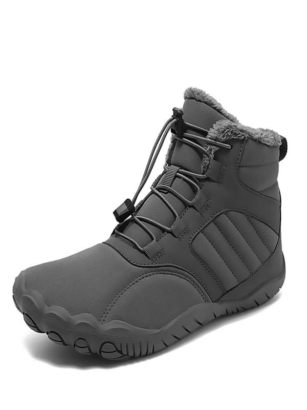 Sporty Men's Solid Color Drawstring Front Thermal Lined Outdoor Snow Boots, Casual Sporty Warm Thickened Non-Slip Boots, Waterproof Outdoor Hiking Boots for Fall & Winter