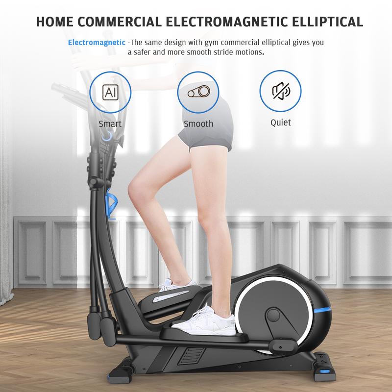 Premium Elliptical Machine, Cross Trainer for Home Use Electromagnetic Elliptical Training 24 Levels Resistance 13 Challenging Programs with Hyper-Quiet Electric Magnetic Driving System