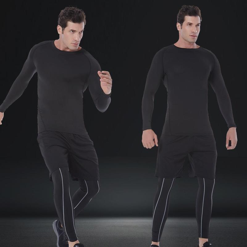 SILKWORLD Men's Long-Sleeve Compression Shirt Base-Layer Running Top, Pack of 2-3