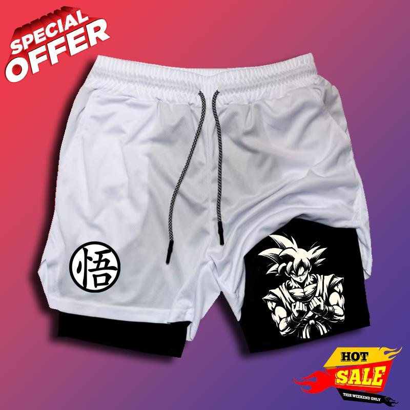 Dragon Ball Z Wokong Printed Shorts Men Sports Basketball Shorts Print Anime Gym Shorts Men Fitness Running Jogging Performance Shorts Active Track Shorts with Pockets Athletic Workout Training Men's 2-in-1 Double Layer Shorts Running Gear for Men