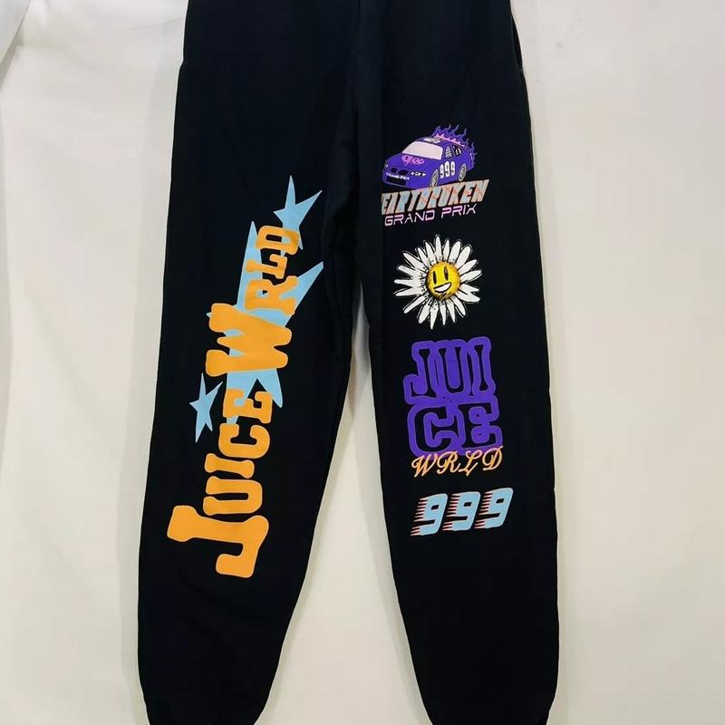 Juice Wrld 999 Club Motorsports SweatPants Unisex Y2K Streetwear Hip Hop Rapper 90s Vintage Juice WRLD 999 Club Print Elastic Waist Sweat Track Pants Joggers, Fall Winter Lazy School Outfit