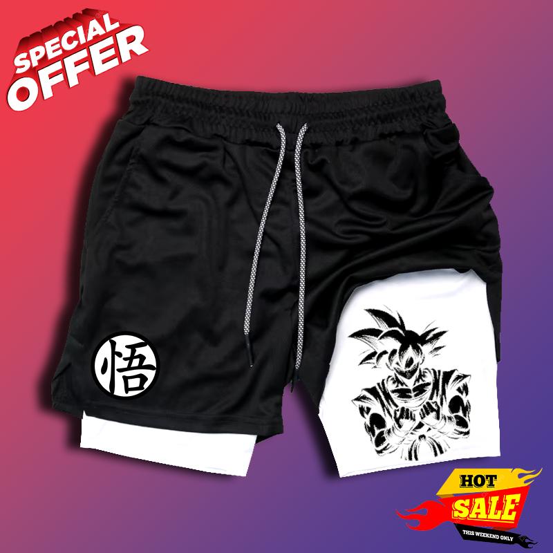 Dragon Ball Z Wokong Printed Shorts Men Sports Basketball Shorts Print Anime Gym Shorts Men Fitness Running Jogging Performance Shorts Active Track Shorts with Pockets Athletic Workout Training Men's 2-in-1 Double Layer Shorts Running Gear for Men