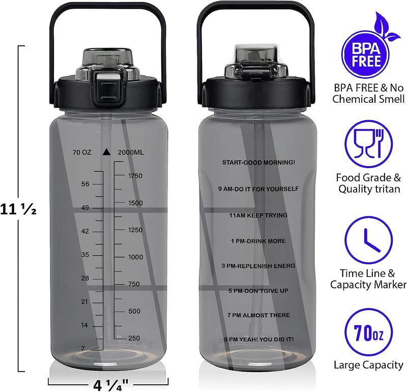 64oz half gallon sports water bottle: with straw and time mark, leak proof design, suitable for gym use