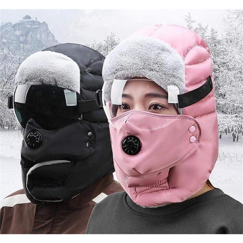 Unisex Warm Waterproof Trapper Hat with Ear Flap Detachable Goggles Mask Womens Men Windproof Thermal Winter Hat