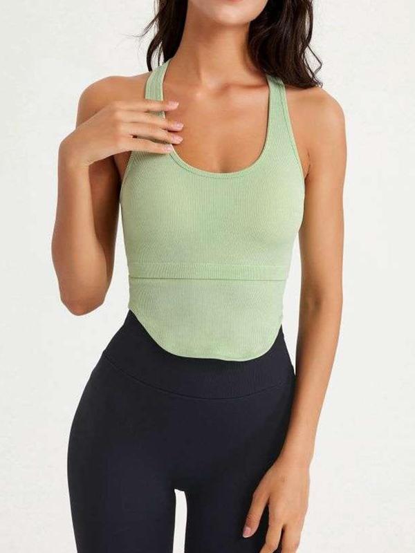 Women's Plain Cut Out Backless Sports Vest, Solid Scoop Neck Crop Tank Top, Ladies Sportswear Clothing for Indoor Outdoor Wear