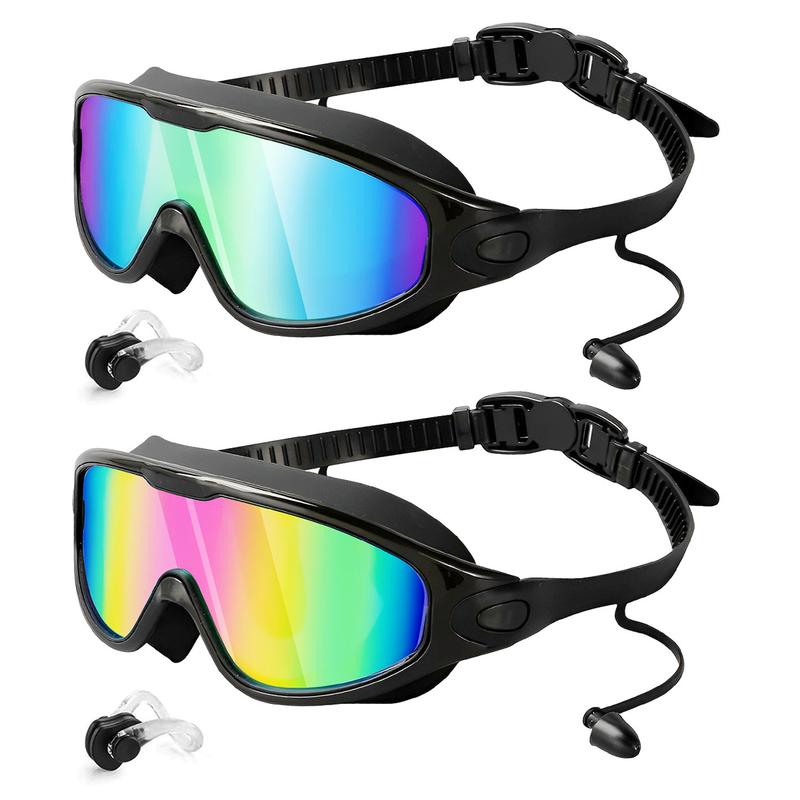 Swim Goggles 2 Pack, Wide View Anti Fog&UV Swimming Goggles for Adult, No Leaking Swim Glasses