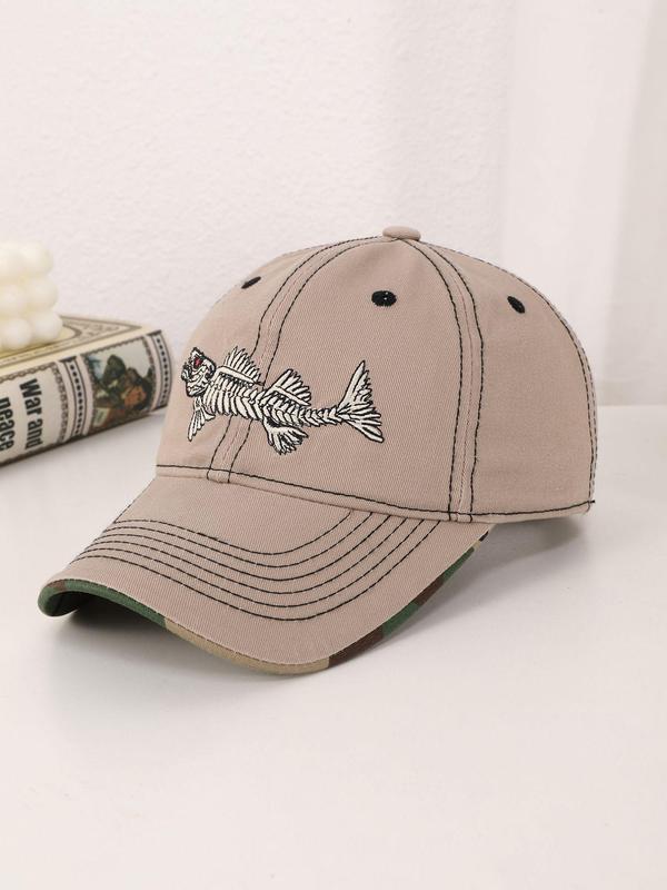 Unisex Street Style Fish Bone Embroidered Baseball Cap, Casual Trendy Baseball Hat, Fashionable All-match Accessories for Men & Women for All Season