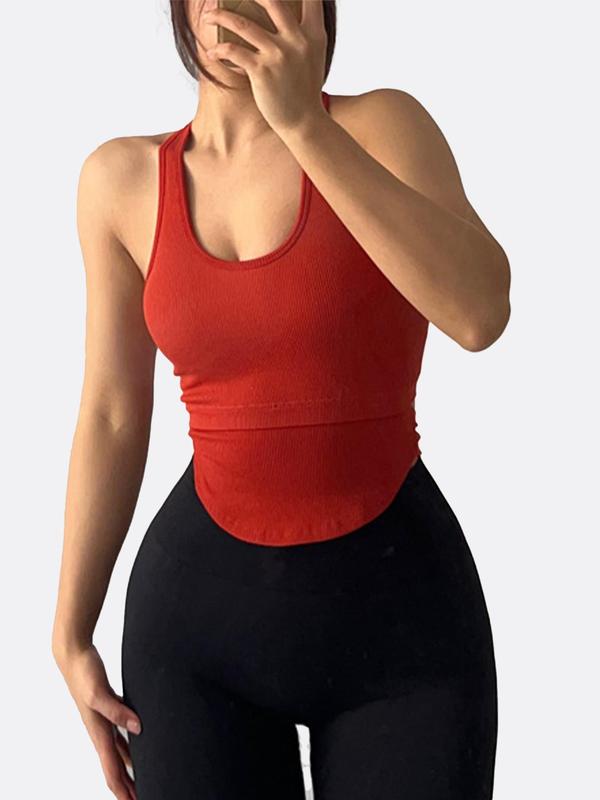 Women's Plain Cut Out Backless Sports Vest, Solid Scoop Neck Crop Tank Top, Ladies Sportswear Clothing for Indoor Outdoor Wear