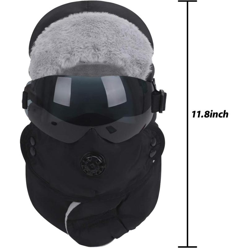 Unisex Warm Waterproof Trapper Hat with Ear Flap Detachable Goggles Mask Womens Men Windproof Thermal Winter Hat