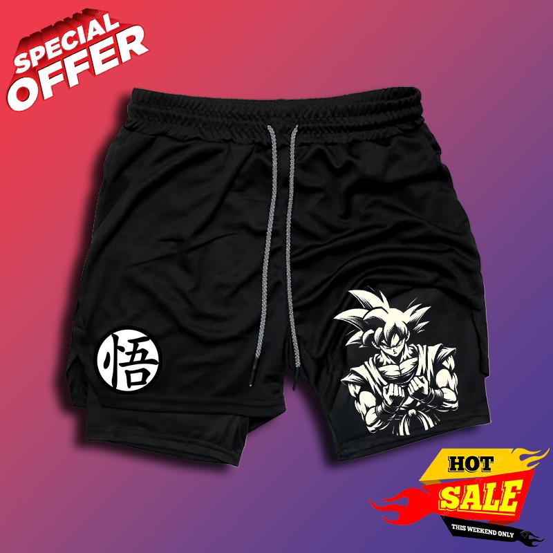 Dragon Ball Z Wokong Printed Shorts Men Sports Basketball Shorts Print Anime Gym Shorts Men Fitness Running Jogging Performance Shorts Active Track Shorts with Pockets Athletic Workout Training Men's 2-in-1 Double Layer Shorts Running Gear for Men