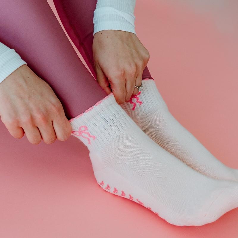 Pink Bow Pilates Socks