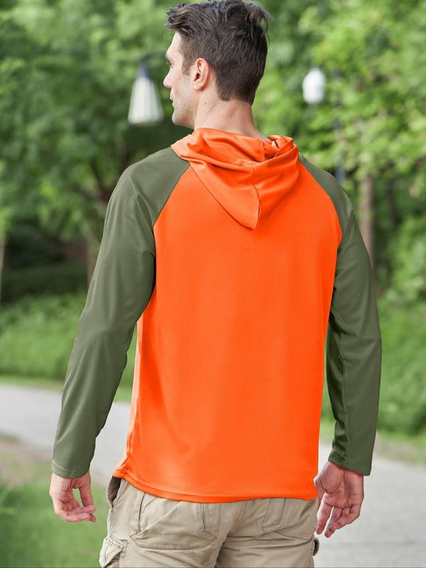 Men's Colorblock Patchwork Hooded Sports T-shirt, Regular Fit Quick Drying Sporty Top for Spring & Fall, Sport & Outdoor Clothing for Summer