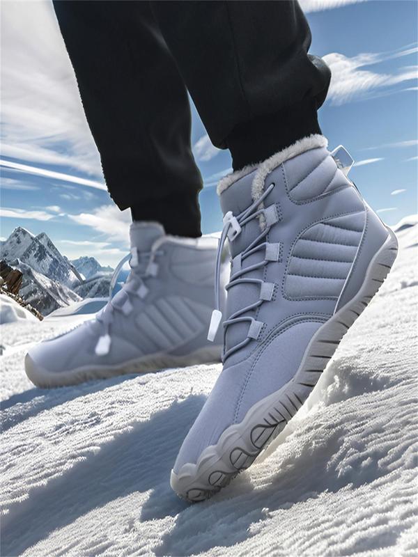 Sporty Men's Solid Color Drawstring Front Thermal Lined Outdoor Snow Boots, Casual Sporty Warm Thickened Non-Slip Boots, Waterproof Outdoor Hiking Boots for Fall & Winter